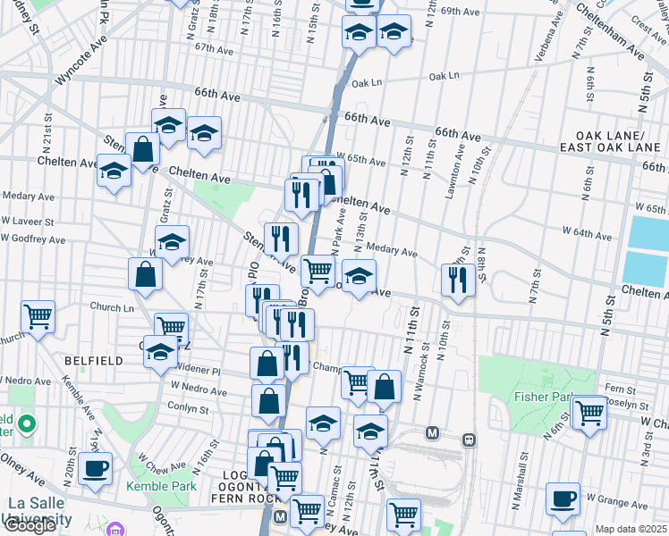 map of restaurants, bars, coffee shops, grocery stores, and more near 1306 Medary Avenue in Philadelphia