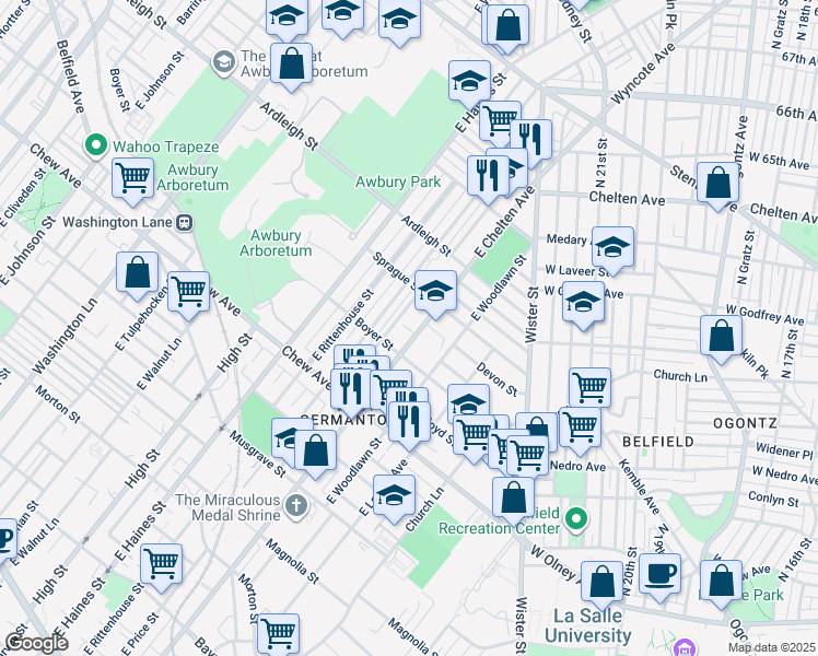map of restaurants, bars, coffee shops, grocery stores, and more near 929 East Chelten Avenue in Philadelphia