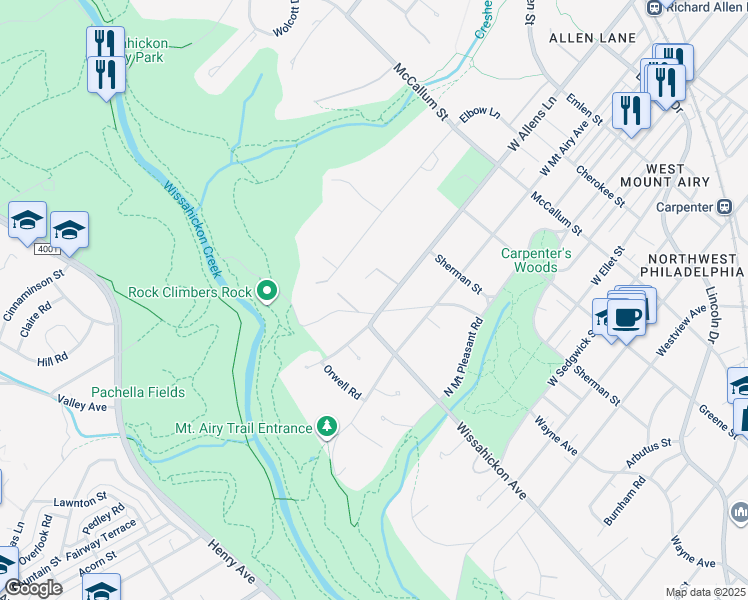 map of restaurants, bars, coffee shops, grocery stores, and more near 759 West Allens Lane in Philadelphia