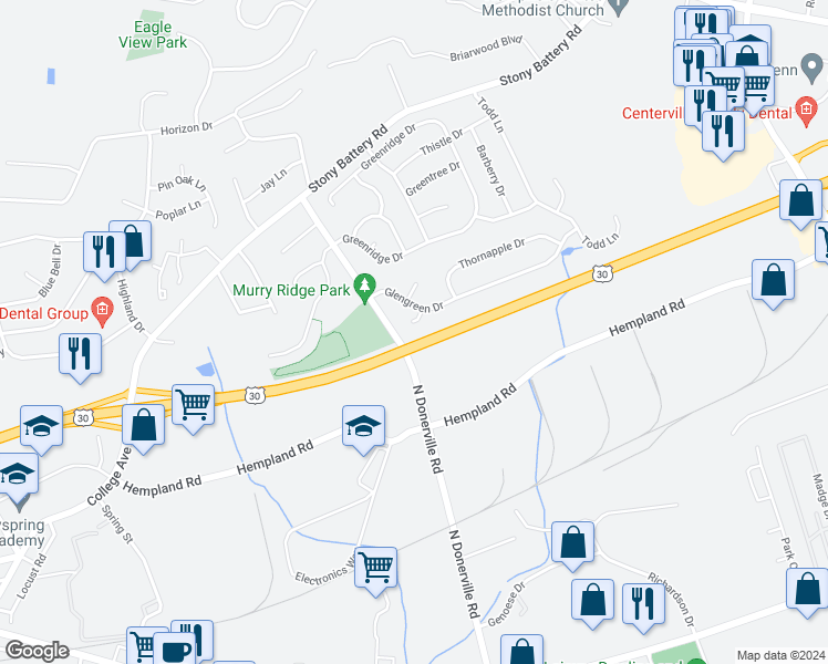 map of restaurants, bars, coffee shops, grocery stores, and more near 3230 Oakglen Court in Lancaster