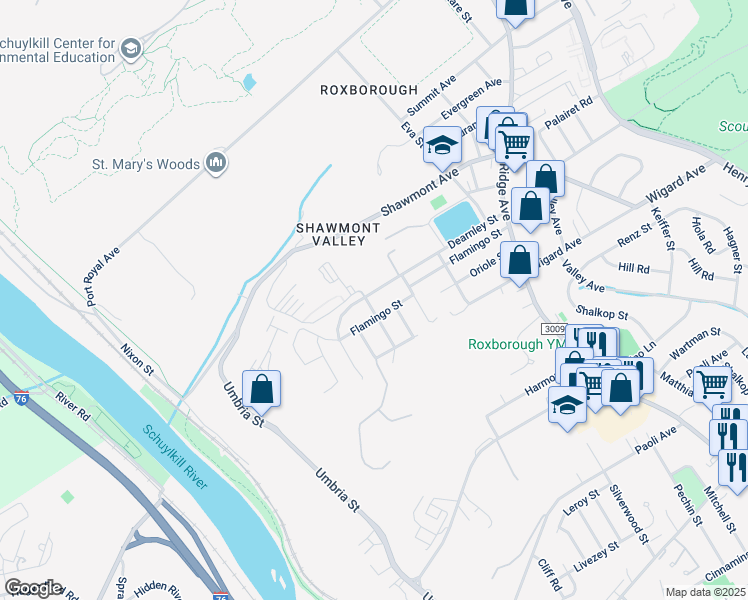 map of restaurants, bars, coffee shops, grocery stores, and more near 417 Dearnley Street in Philadelphia