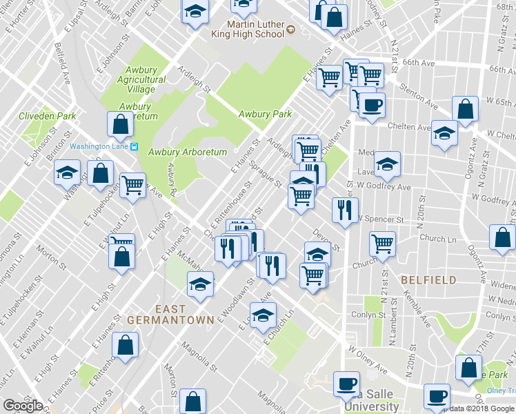 map of restaurants, bars, coffee shops, grocery stores, and more near 911 East Stafford Street in Philadelphia