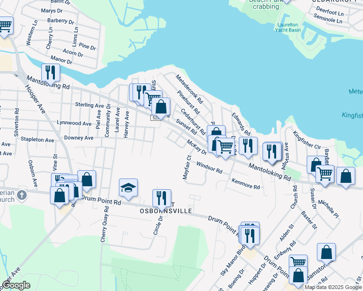 map of restaurants, bars, coffee shops, grocery stores, and more near 30 Stuyvesant Road in Brick