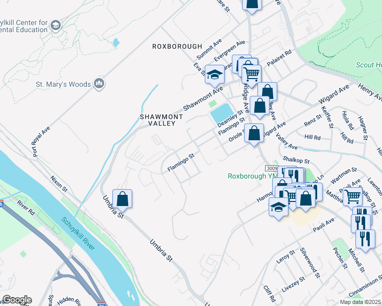 map of restaurants, bars, coffee shops, grocery stores, and more near 428 Flamingo Street in Philadelphia