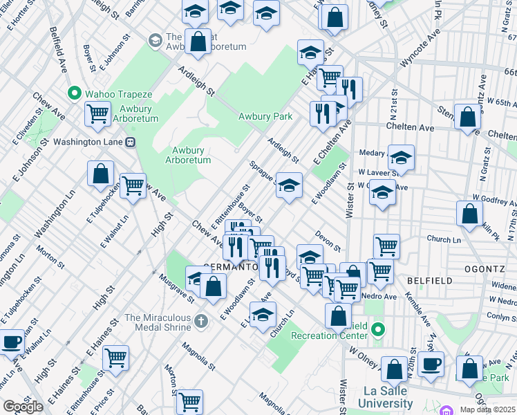 map of restaurants, bars, coffee shops, grocery stores, and more near 911 East Stafford Street in Philadelphia