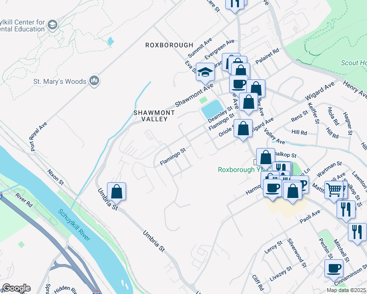 map of restaurants, bars, coffee shops, grocery stores, and more near 428 Flamingo Street in Philadelphia