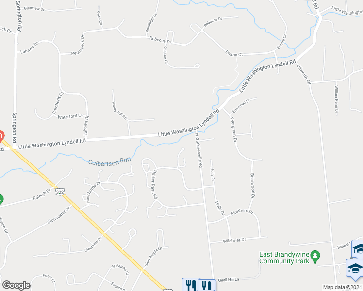 map of restaurants, bars, coffee shops, grocery stores, and more near 61 Ponds Edge Drive in Downingtown