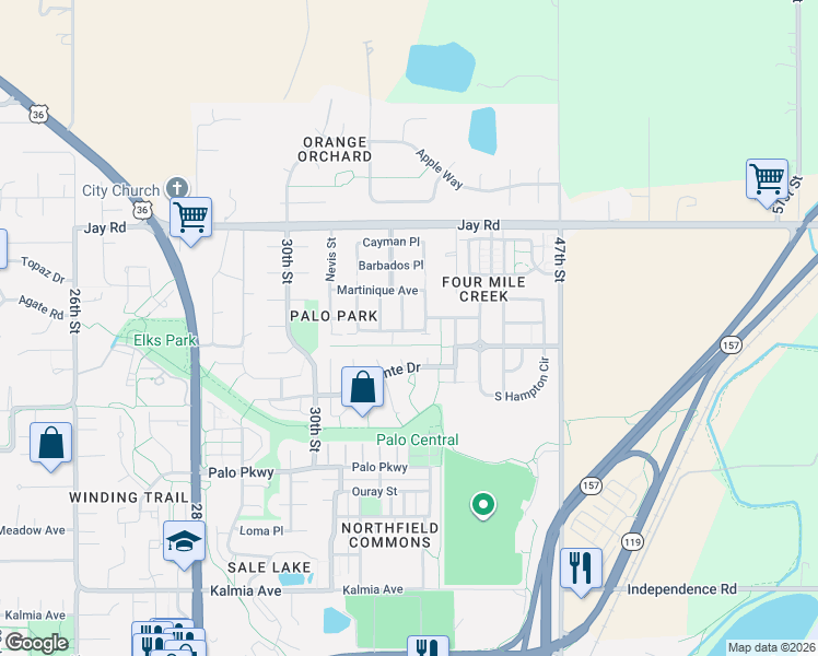 map of restaurants, bars, coffee shops, grocery stores, and more near 4061 Eleuthera Court in Boulder
