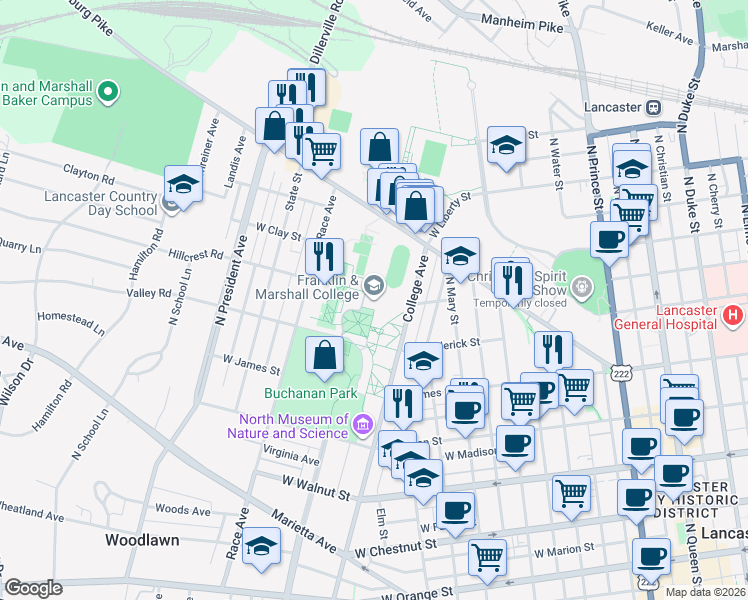 map of restaurants, bars, coffee shops, grocery stores, and more near 933 Harrisburg Avenue in Lancaster