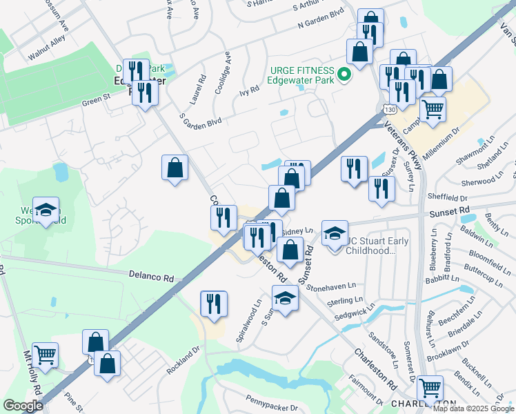 map of restaurants, bars, coffee shops, grocery stores, and more near 4313 U.S. 130 in Edgewater Park