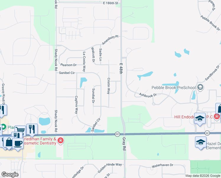 map of restaurants, bars, coffee shops, grocery stores, and more near 17940 Cristin Way in Noblesville