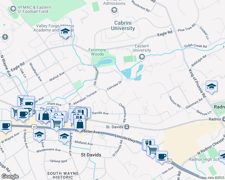 map of restaurants, bars, coffee shops, grocery stores, and more near 2 Fairview Drive in Saint Davids