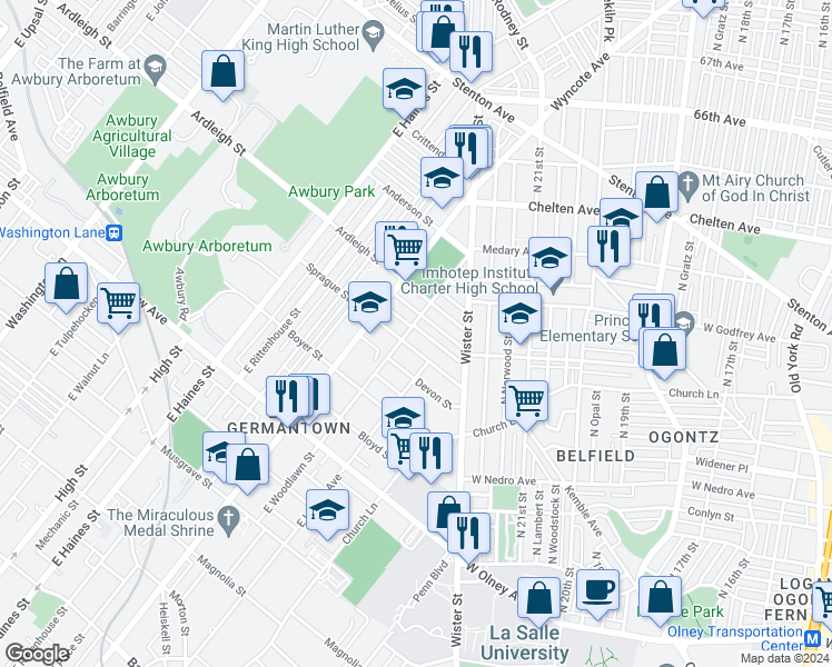map of restaurants, bars, coffee shops, grocery stores, and more near 5576 Blakemore Street in Philadelphia