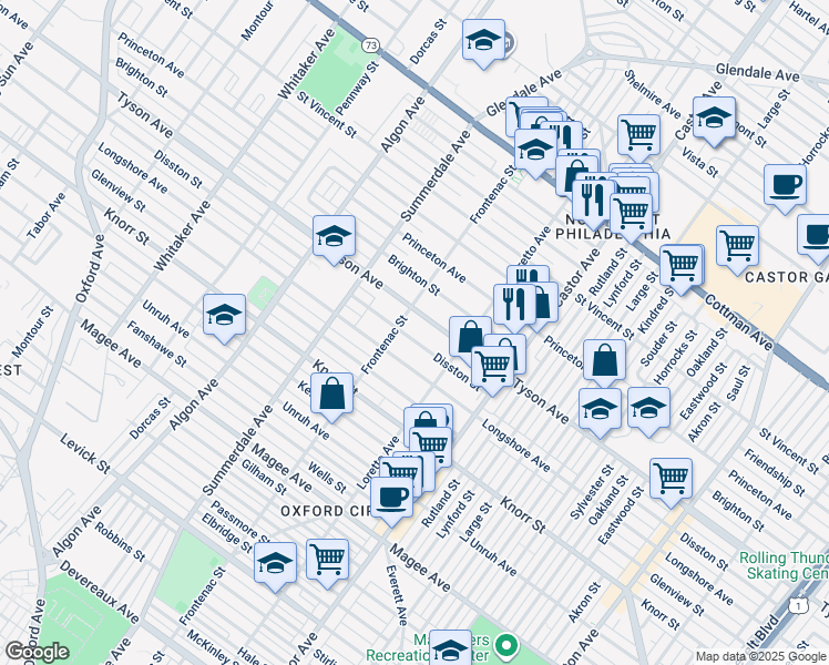map of restaurants, bars, coffee shops, grocery stores, and more near 1315 Disston Street in Philadelphia