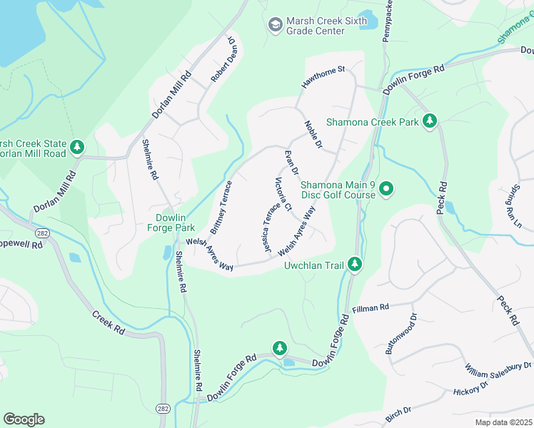 map of restaurants, bars, coffee shops, grocery stores, and more near 904 Jessica Terrace in Downingtown