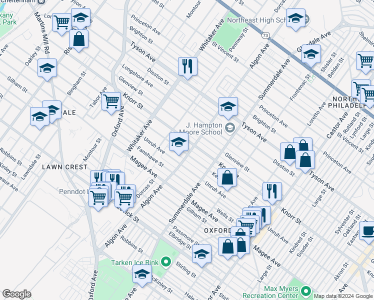 map of restaurants, bars, coffee shops, grocery stores, and more near 1037 Kerper Street in Philadelphia