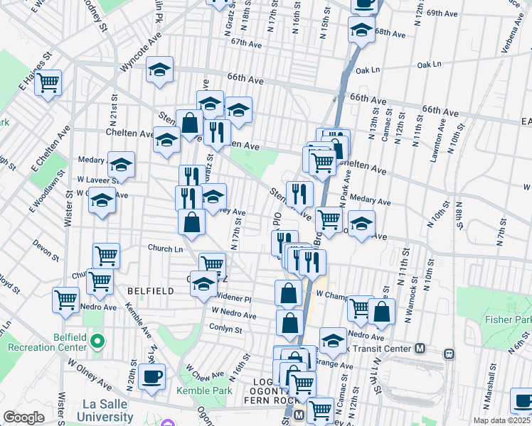 map of restaurants, bars, coffee shops, grocery stores, and more near 6222 Old York Road in Philadelphia