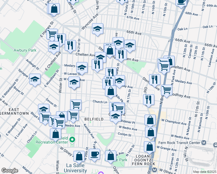 map of restaurants, bars, coffee shops, grocery stores, and more near Limekiln Pike & Ogontz Ave in Philadelphia