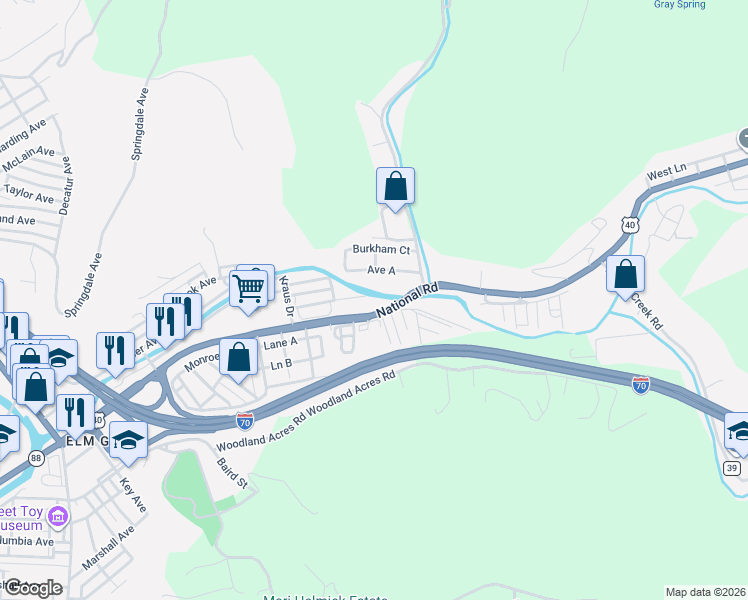 map of restaurants, bars, coffee shops, grocery stores, and more near in Wheeling