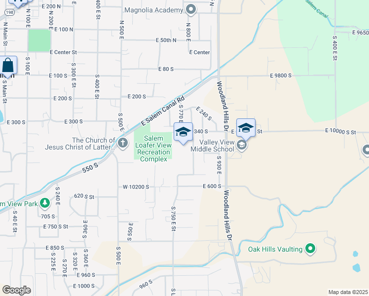 map of restaurants, bars, coffee shops, grocery stores, and more near 412 South 810 East in Salem