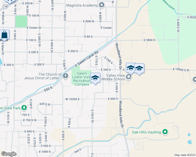map of restaurants, bars, coffee shops, grocery stores, and more near 412 South 810 East in Salem