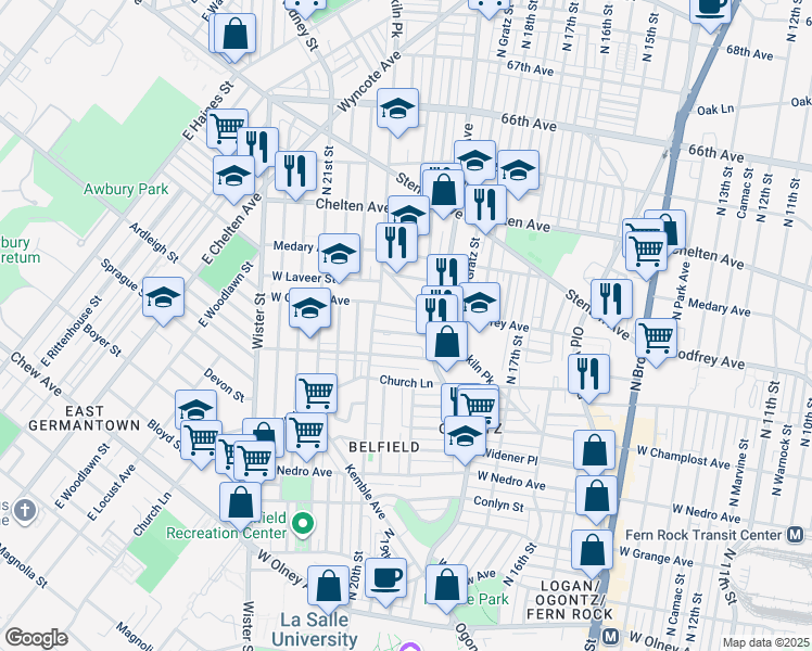 map of restaurants, bars, coffee shops, grocery stores, and more near 1937 West Sparks Street in Philadelphia