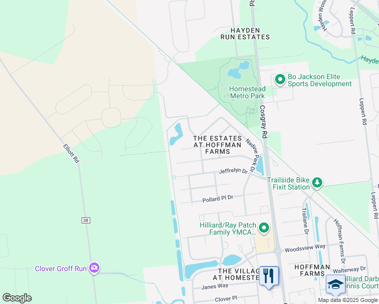 map of restaurants, bars, coffee shops, grocery stores, and more near 6300 Katherine Court in Hilliard