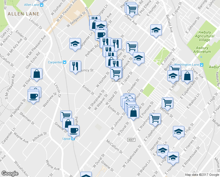map of restaurants, bars, coffee shops, grocery stores, and more near 50 West Sharpnack Street in Philadelphia