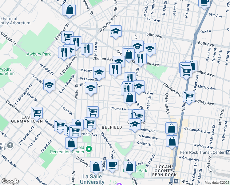 map of restaurants, bars, coffee shops, grocery stores, and more near 1958 West Godfrey Avenue in Philadelphia