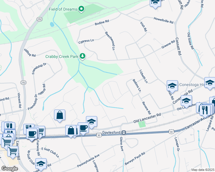map of restaurants, bars, coffee shops, grocery stores, and more near 72 Miller Avenue in Berwyn