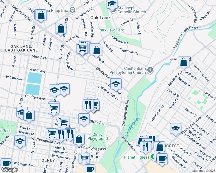 map of restaurants, bars, coffee shops, grocery stores, and more near 239 East Fariston Drive in Philadelphia
