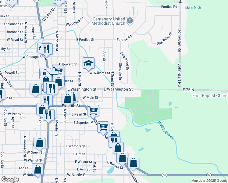 map of restaurants, bars, coffee shops, grocery stores, and more near 802 East Washington Street in Lebanon