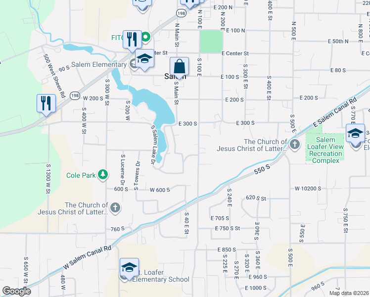 map of restaurants, bars, coffee shops, grocery stores, and more near 412 South 100 East in Salem