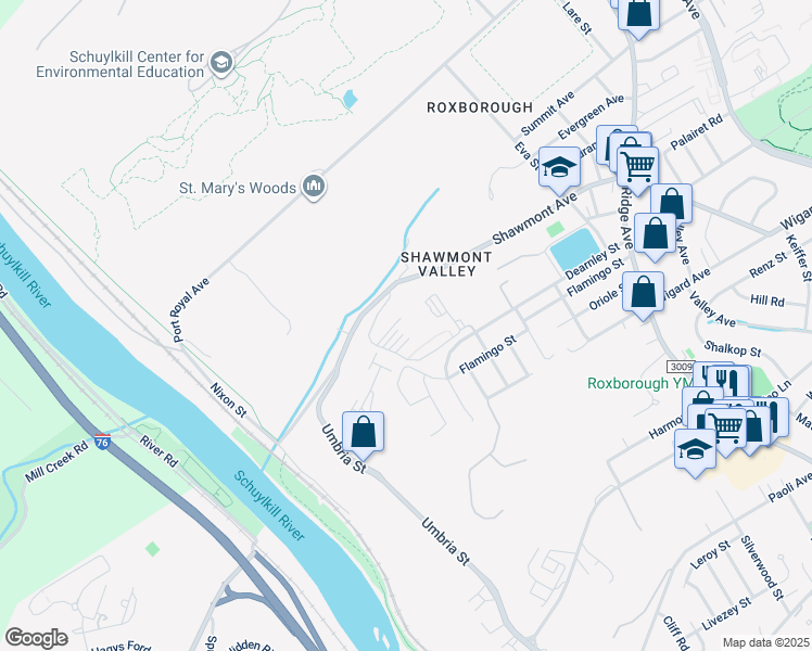 map of restaurants, bars, coffee shops, grocery stores, and more near 271 Shawmont Avenue in Philadelphia