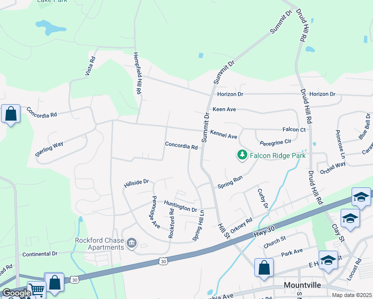 map of restaurants, bars, coffee shops, grocery stores, and more near 390 Spring Hill Lane in Columbia