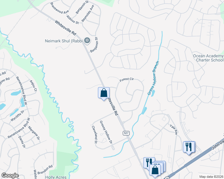 map of restaurants, bars, coffee shops, grocery stores, and more near 188 Ashdown Forest Lane in Toms River