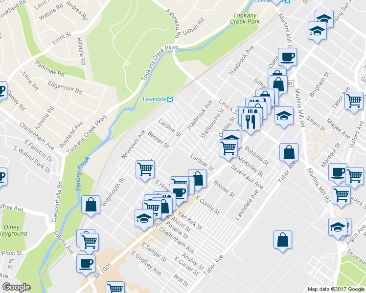 map of restaurants, bars, coffee shops, grocery stores, and more near 313 Lardner Street in Philadelphia