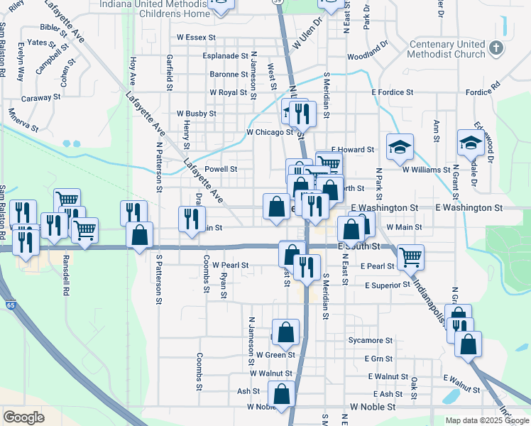 map of restaurants, bars, coffee shops, grocery stores, and more near 415 West Washington Street in Lebanon