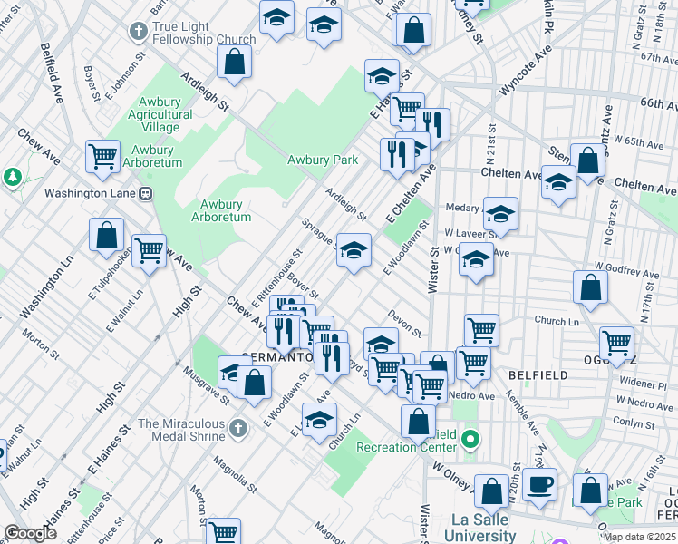 map of restaurants, bars, coffee shops, grocery stores, and more near 961 East Chelten Avenue in Philadelphia