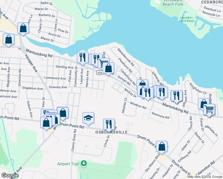 map of restaurants, bars, coffee shops, grocery stores, and more near 18 Oak Court in Brick Township