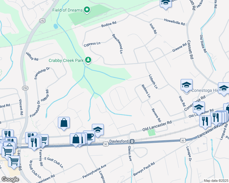 map of restaurants, bars, coffee shops, grocery stores, and more near 72 Miller Avenue in Berwyn