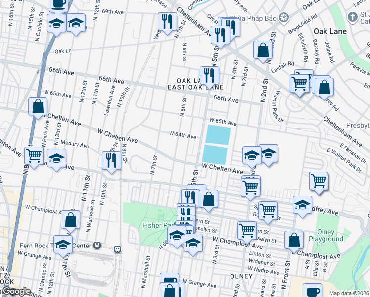 map of restaurants, bars, coffee shops, grocery stores, and more near 6316 North Fairhill Street in Philadelphia