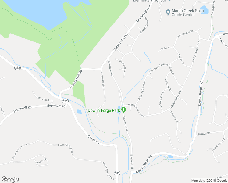 map of restaurants, bars, coffee shops, grocery stores, and more near 435 Shelmire Road in Downingtown