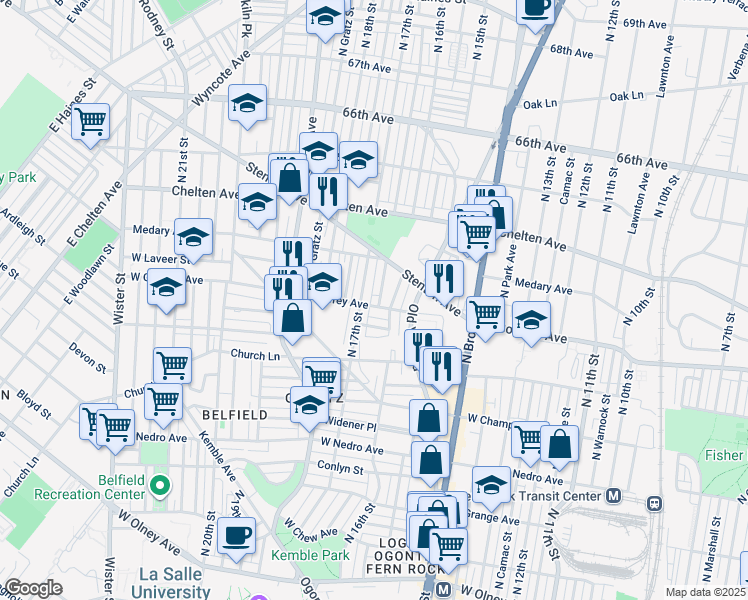map of restaurants, bars, coffee shops, grocery stores, and more near 6202 North Smedley Street in Philadelphia