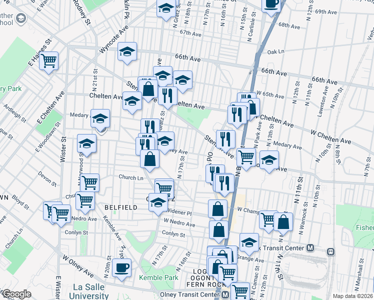 map of restaurants, bars, coffee shops, grocery stores, and more near 6214 North Smedley Street in Philadelphia