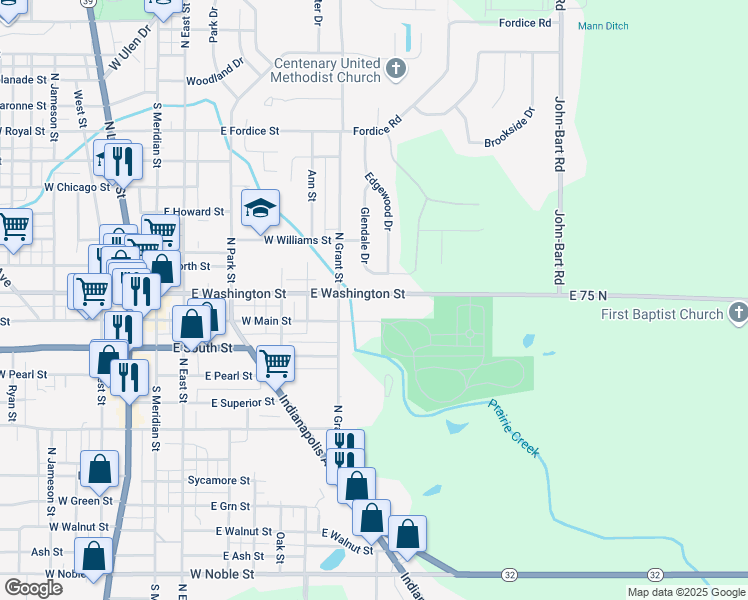 map of restaurants, bars, coffee shops, grocery stores, and more near 817 East Washington Street in Lebanon