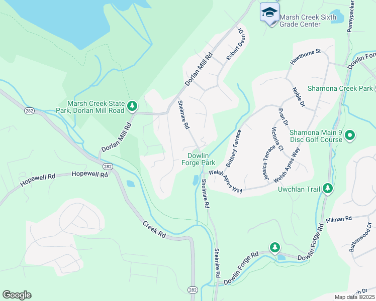 map of restaurants, bars, coffee shops, grocery stores, and more near 435 Shelmire Road in Downingtown