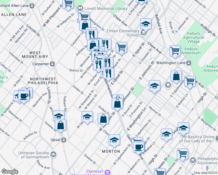 map of restaurants, bars, coffee shops, grocery stores, and more near in Philadelphia