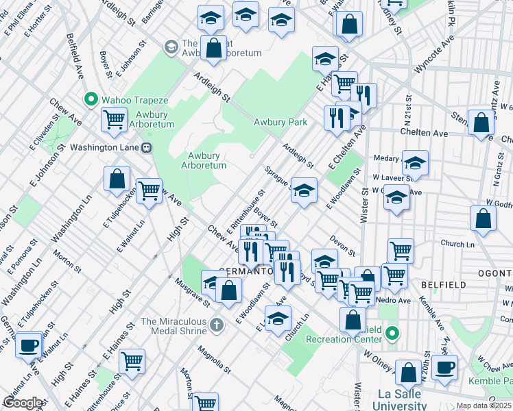 map of restaurants, bars, coffee shops, grocery stores, and more near 902 East Rittenhouse Street in Philadelphia
