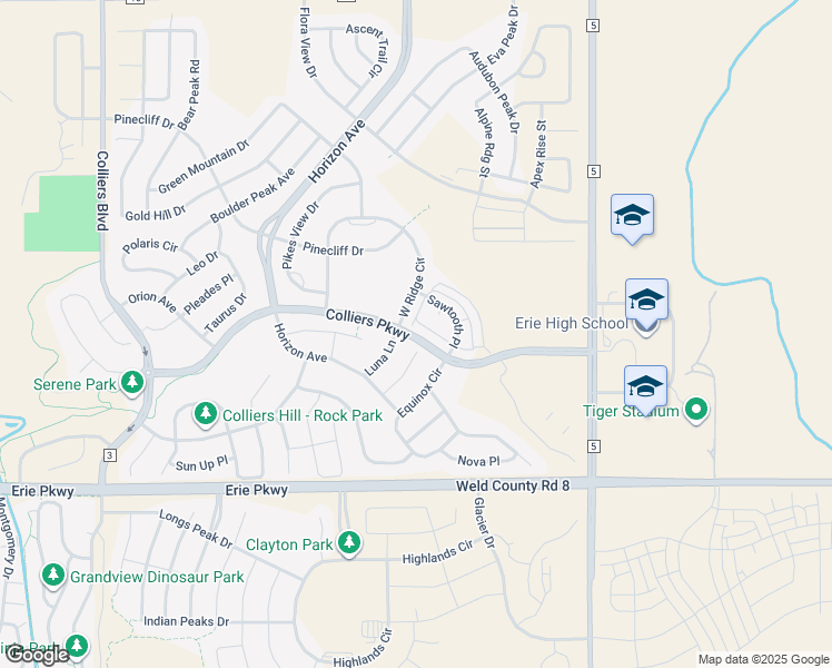map of restaurants, bars, coffee shops, grocery stores, and more near 291 Luna Lane in Erie